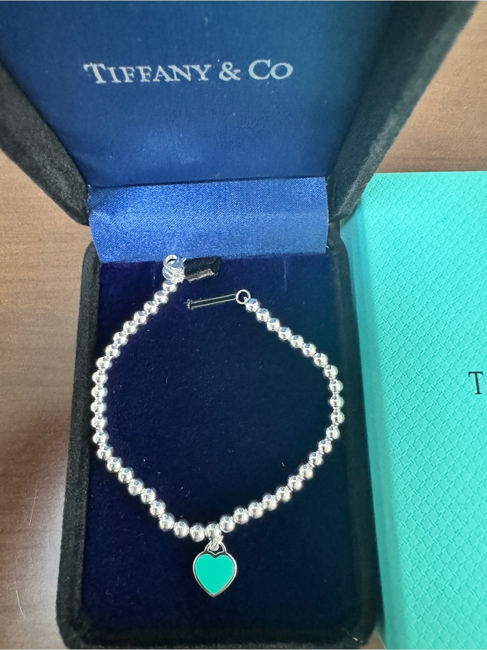 Tiffany & Co. Silver Beaded Bracelet with Turquoise Heart Charm